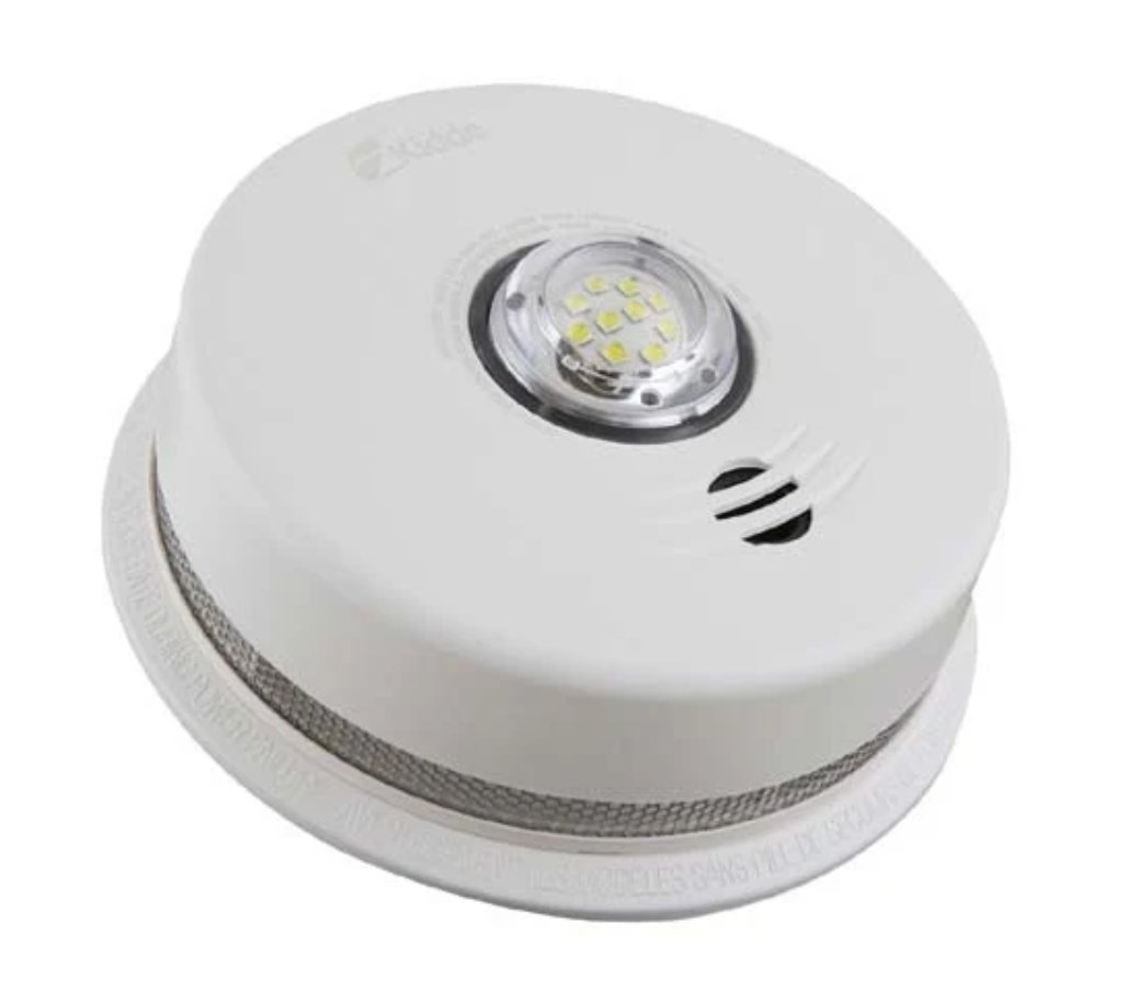Kidde P4010ACLEDSCA integrated 120 V AC wire-in smoke alarm with LED strobe light--10-year sealed battery backup and